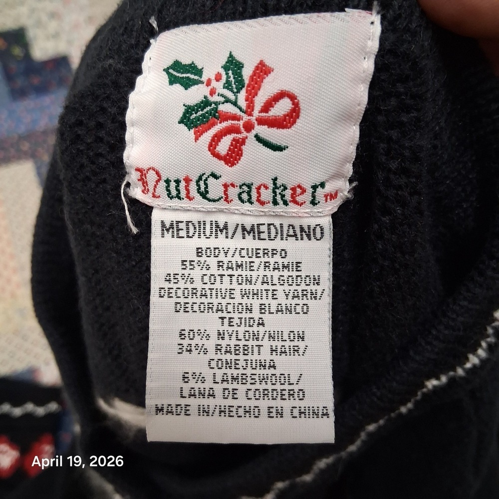 Vintage Nutcracker Grandmacore Angel Christmas Cardigan Sweater Medium Dark Navy - Picture 4 of 8